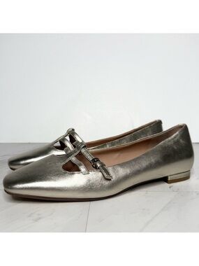 Cole Haan Gold Square Toe T Strap Flat 8B